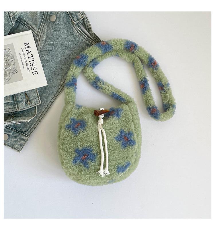 Bolsa Transversal de Pelúcia Floral 2025 - Porta-Celular e Moedas Fofo para Mulheres