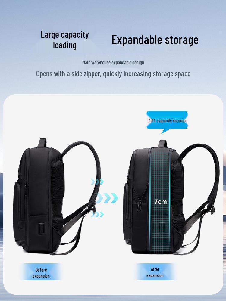 Men's High-End Expandable Backpack: Business Travel Laptop Bag, Lightweight and Stylish