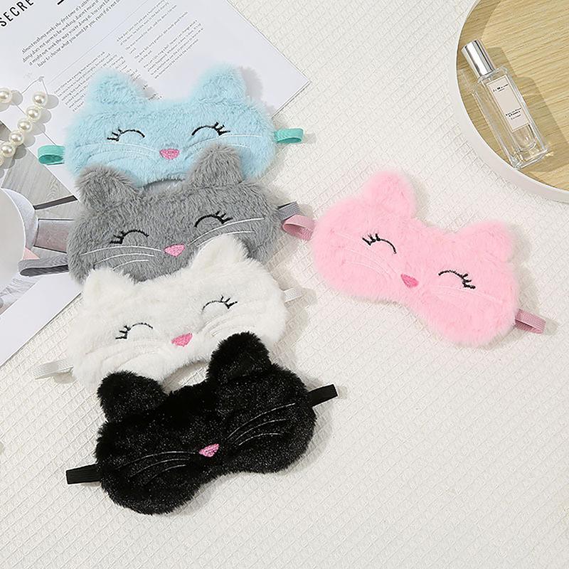 1Pc Cute Cartoon Cat Plush Sleeping Eye Mask Comfortable Sleep Mask Sleep Aid Traveing Home Shading Light Eye Cover Eyeshade