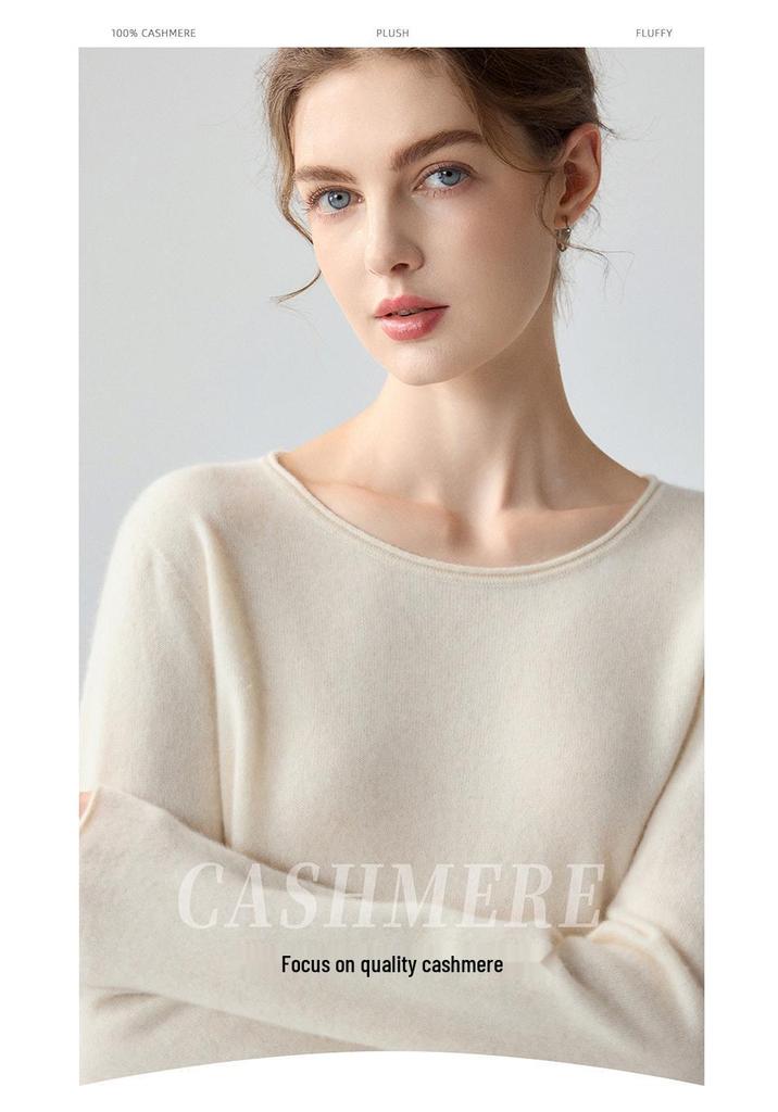 Pull en cachemire 100 % pur pour femme, coupe ample, ourlet roulé, col rond, manches longues, tricot pour l'automne et l'hiver