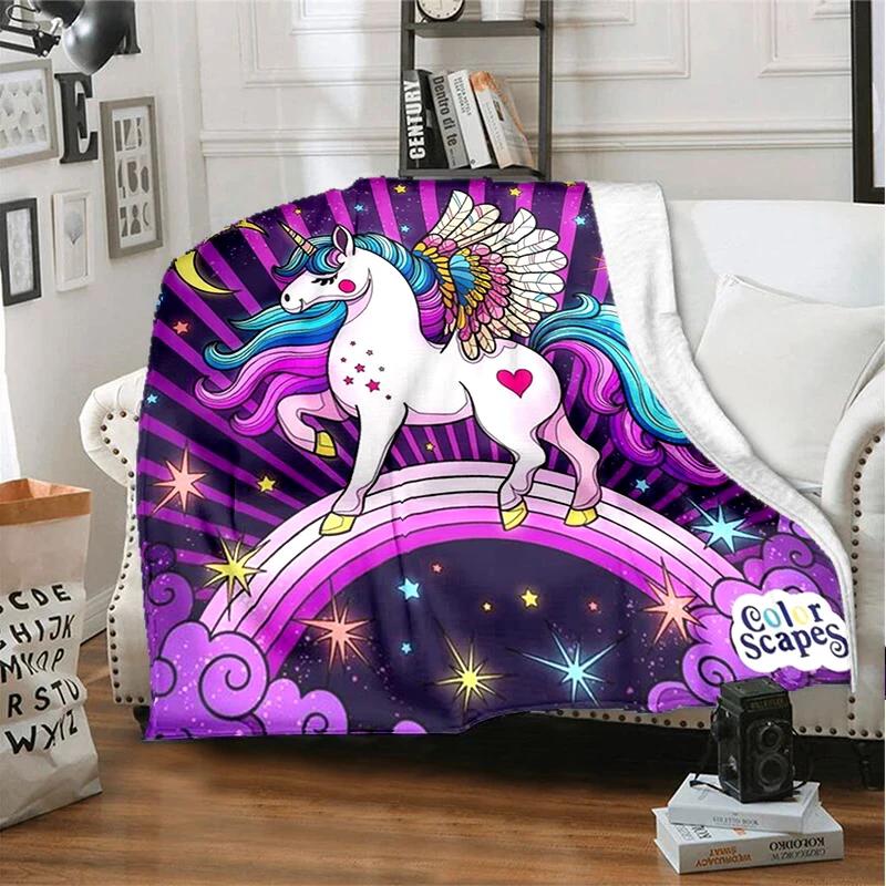 3D cartoon fantasy unicorn warm and soft linen blanket cover suitable for living room, bedroom, bed, sofa, hiking, leisure