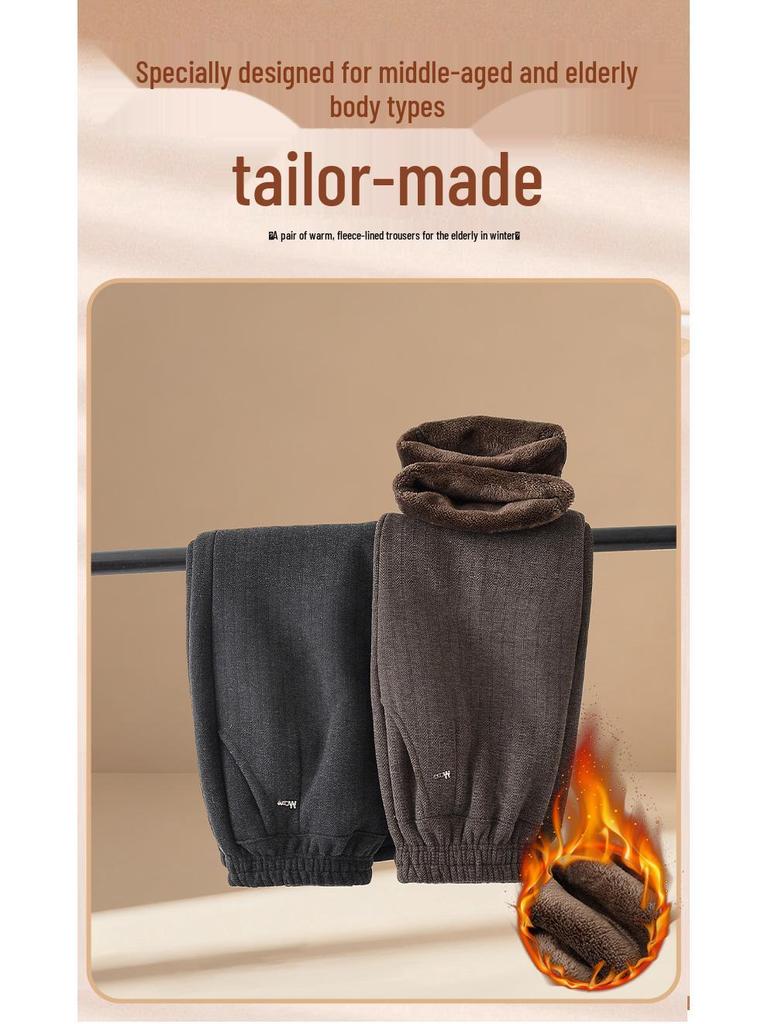 Grandma's Fleece-Lined Warm Straight-Leg Pants: Casual for Autumn and Winter, Perfect for Middle-Aged and Elderly Women