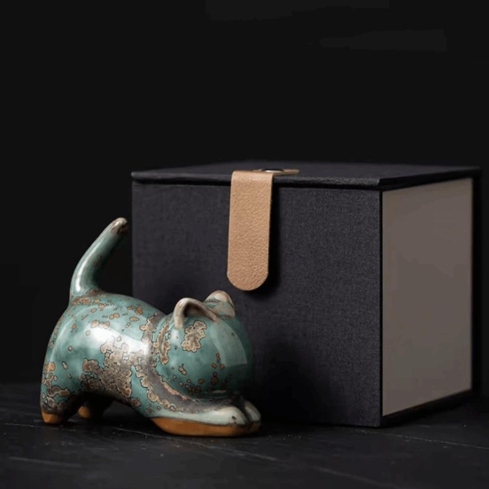 1/4pcs Cat Tea Pet Ceramic Ornament Craft Desktop Decoration Jun Porcelain Cat Tea Pet Chinese Style Lazy Cat Car Ornament