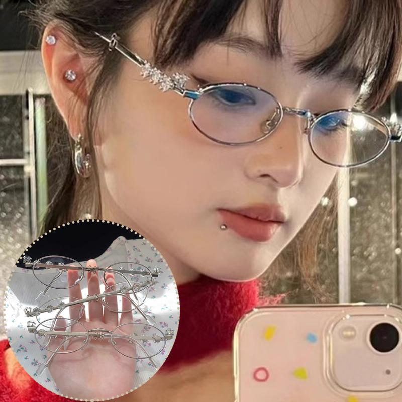 Metal Glasess Oval Retro Women Men Rhinestone Diamonds Sunglasses Unisex Bling Eyeglasses Frames Fashion Eyewear Glasses