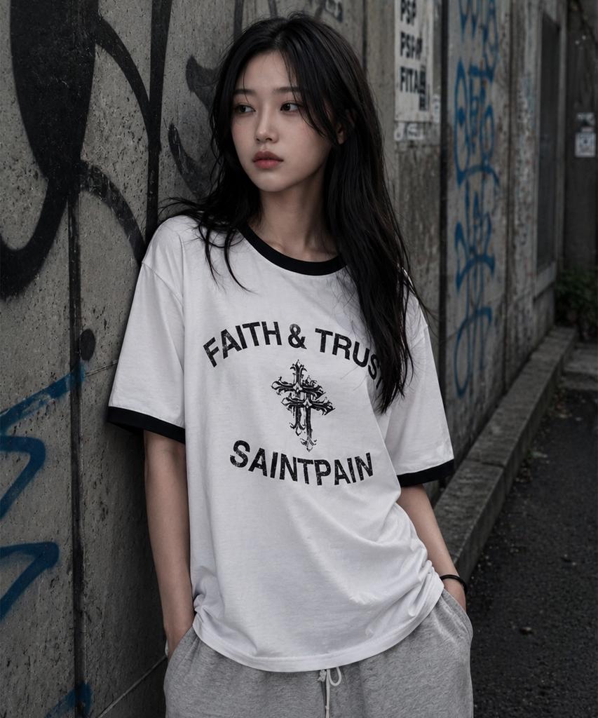 SAINTPAIN Sp Face & Trust Heavyweight Ringer T-Shirt White