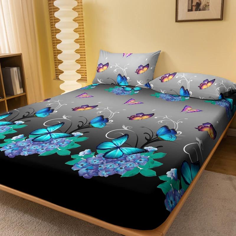 Flower Flying Butterfly Pattern Frosted Bedsheet Printed Bedspread Bedding Excluding Pillowcases 71x132cm