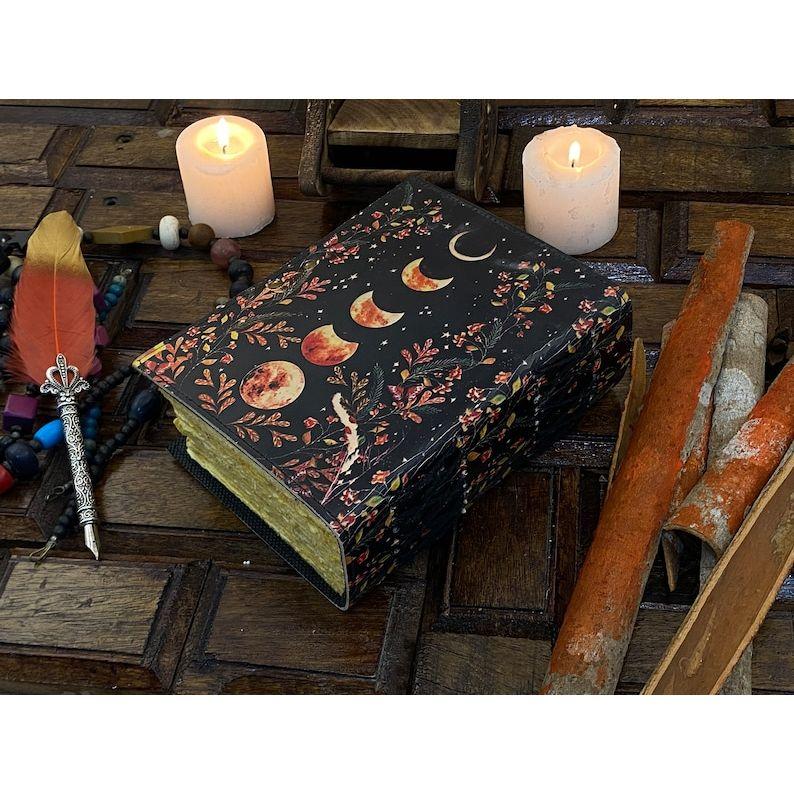 Moon Phase - Grimoire leather journal Notebook - book of shadows - Blank spell book Leather Gifts For Him and Her