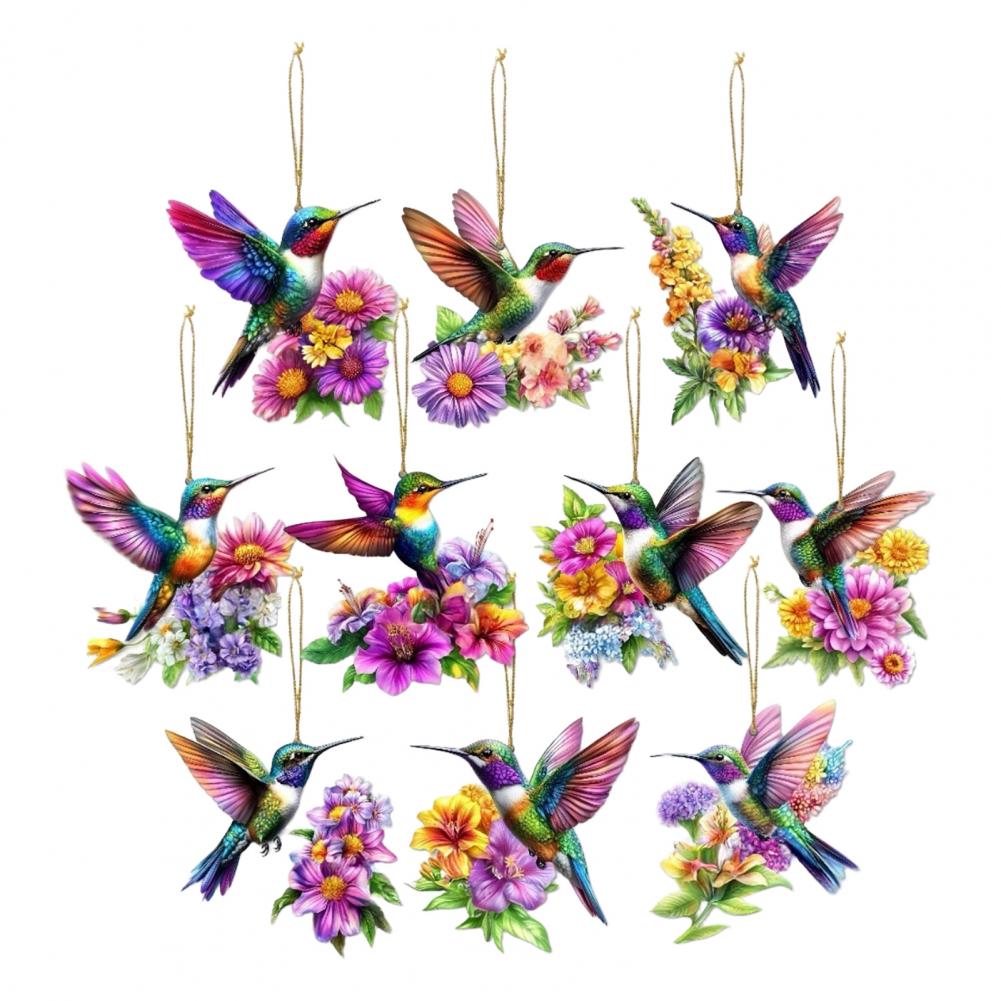 Hummingbird Christmas Ornaments 2D Acrylic Flying Bird Hanging Pendants For Christmas Tree Door Window Home Decor Ornament
