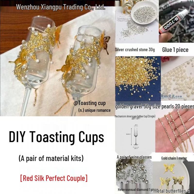 Purple Tassel Mosaic Butterfly Champagne Toasting Glass DIY Kit for Weddings