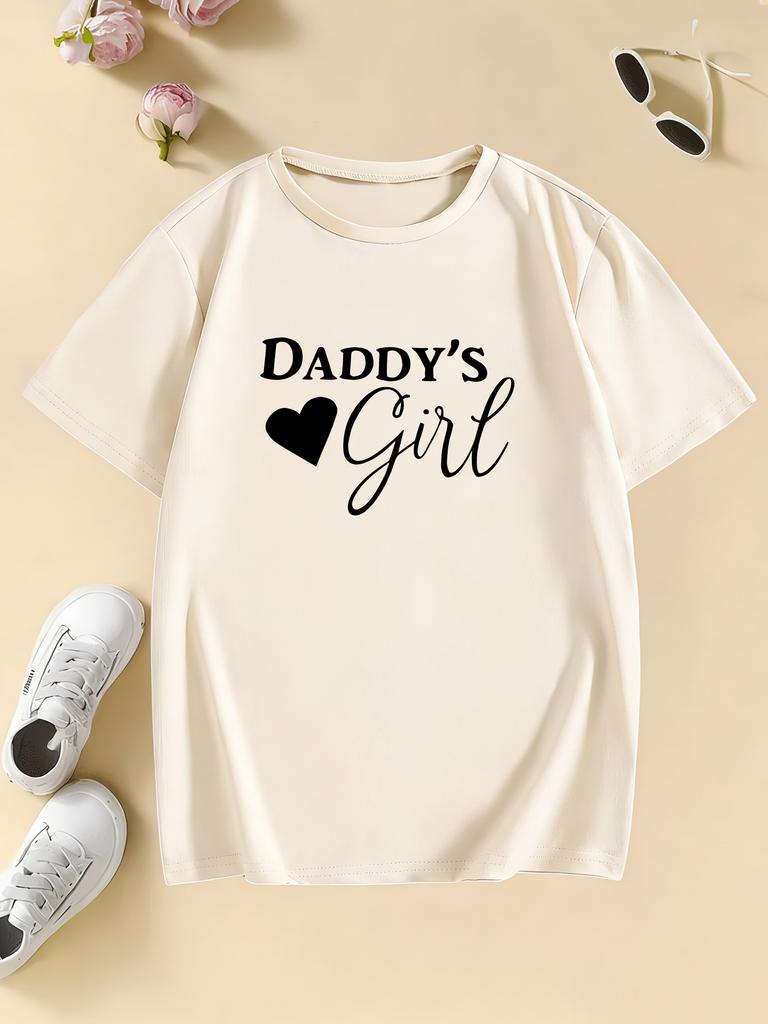 Daddys Girl with Heart Design Printed T Shirts Fashion Kids Childrens Tshirt Boys Girls Summer Spring Casual Top Tee Shirt
