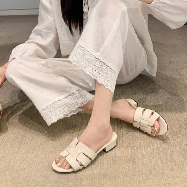 Yuanlitong high-heeled sandals women's high-end woven word with retro slippers women's high-value outer wear fairy style