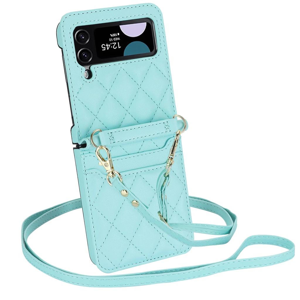 Lanyard Cards Solt Leather Wallet Case For Samsung Galaxy Z Flip 6 5 4 3 5G Flip5 Flip6 Purse Bag Crossbody Strap Pocket Cover