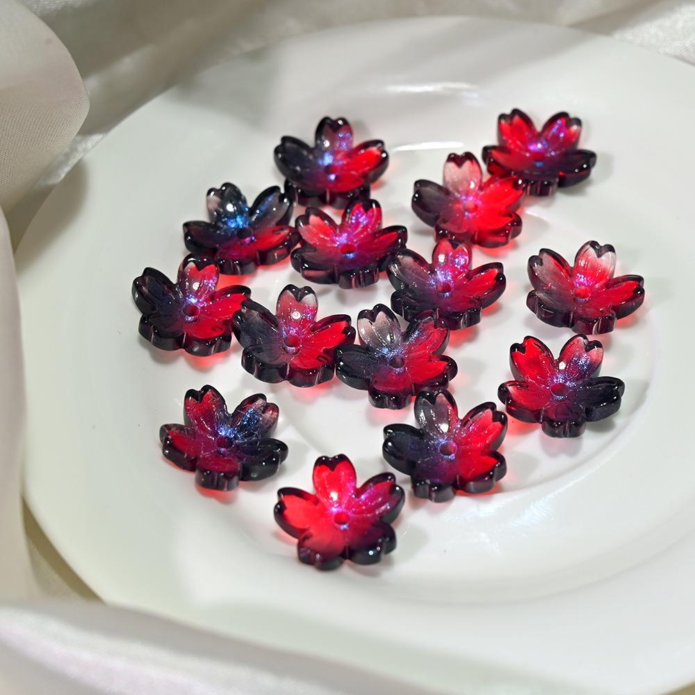 

50PCS 15mm Cherry Blossom Glass Beads DIY Jewelry Making 3D Gradient Cherry Blossoms Necklace Accessories Colorful Exquisite
