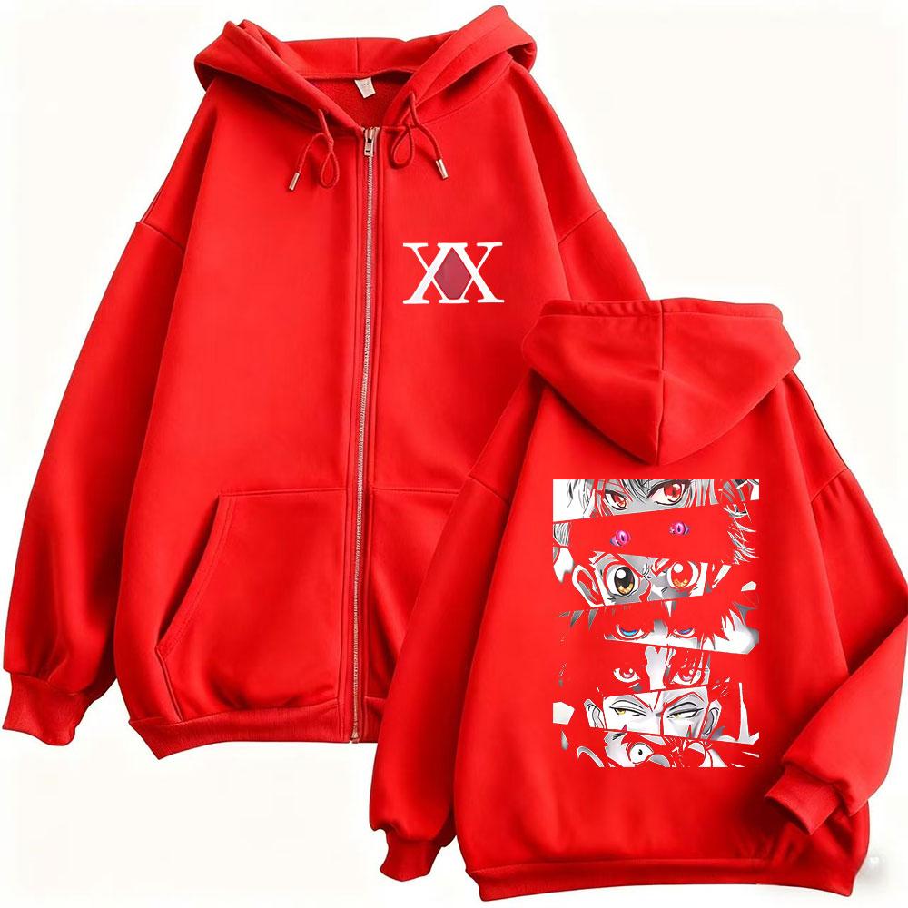 Felpa con cappuccio e zip Grafica Occhi Anime Uomo Donna Moda Manga Oversize Giacca con zip Unisex Casual Vintage
