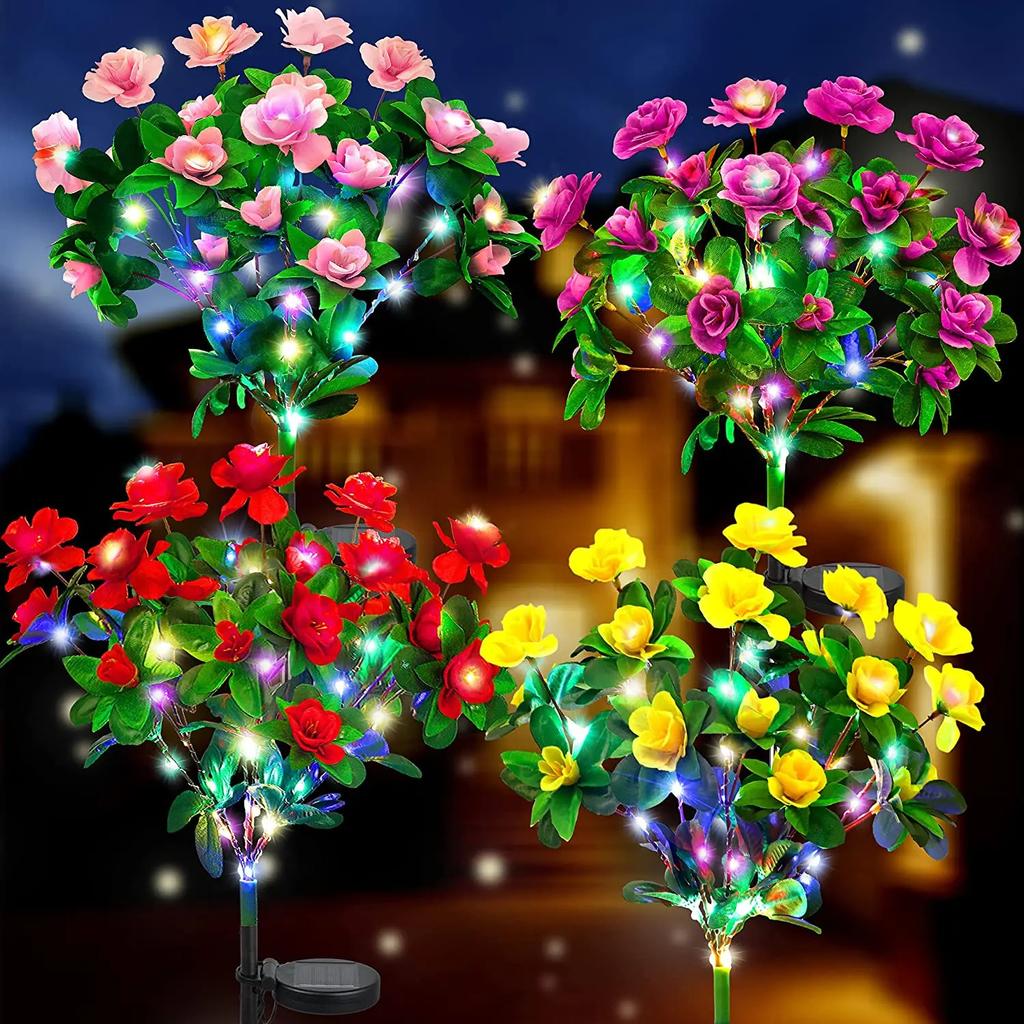 Solar Garden Lights Outdoor Decorative Solar Garden Lights with 7 Azalea  Flowers, LED Waterproof Solar Powered Garden Light