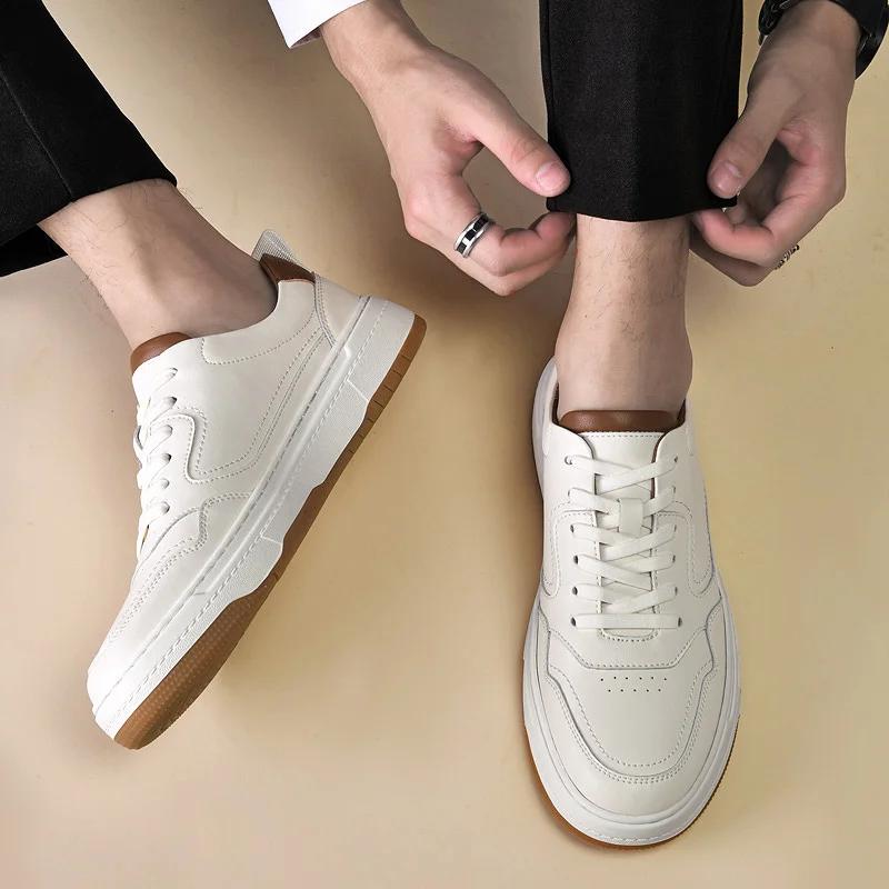 Fashion White Men's Sneakers New Trend Casual Shoes For Men Genuine Leather Male Skate Footwear Fashion Vulcanize Shoes Versatile Flats