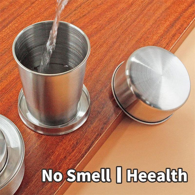 250ml Collapsible Travel Cup With Keychain 2pcs Stainless Steel Folding Camping Cup Portable Drinking Mug Travel Reusable Cups