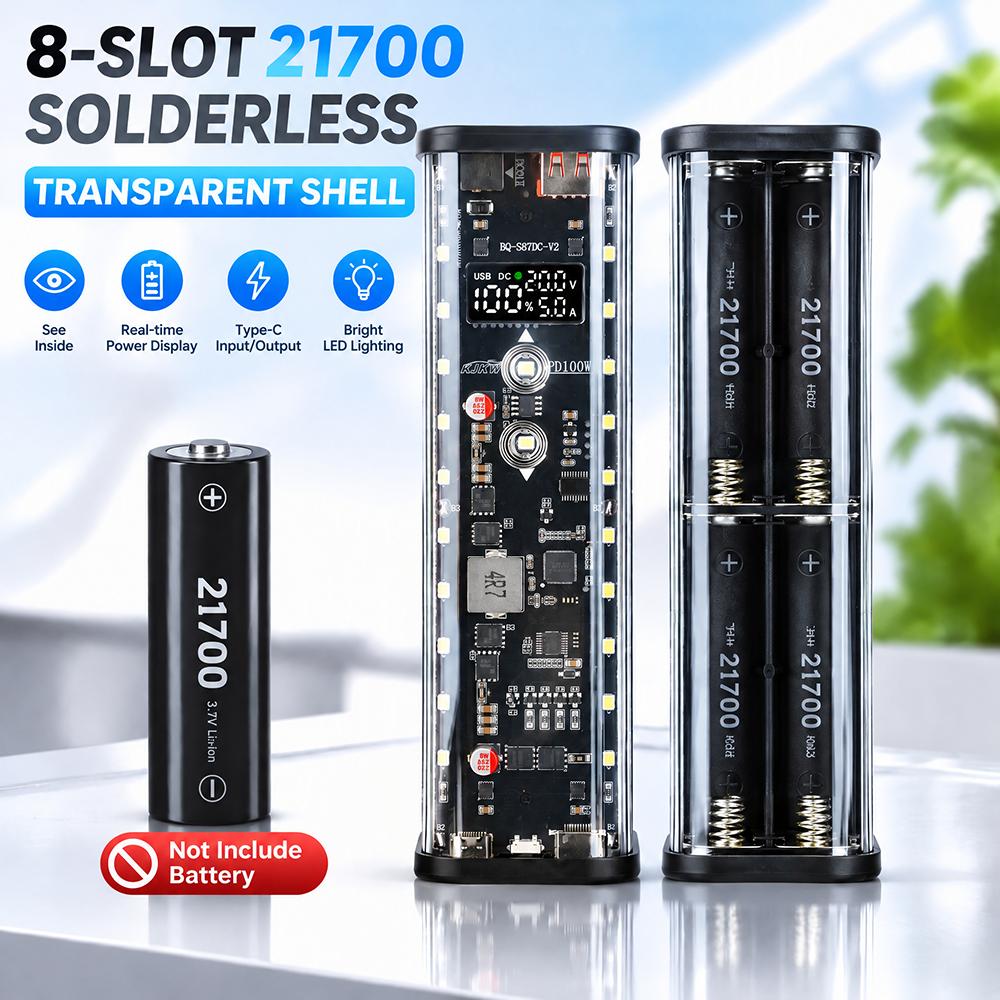 100W PD3.1 DIY Power Bank Case Kit 8‑Cells 21700 Solder‑Free Battery Holder Voltage Adjustable Fast Charging Box