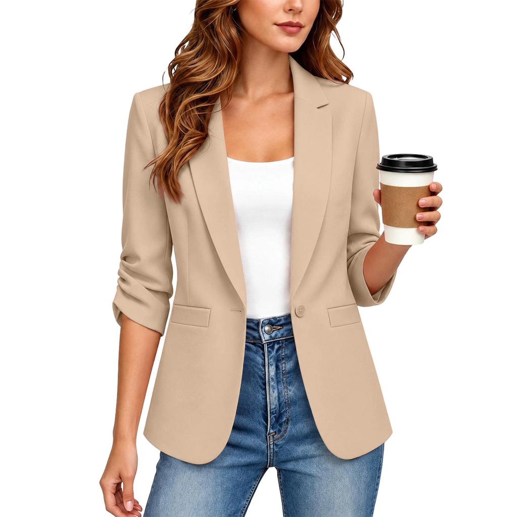 Women's Fall 3/4 Sleeve Color Open Front Cardigan Jacket for Business Casual Work