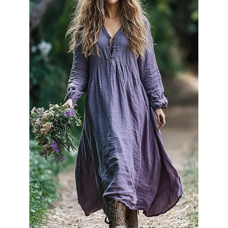 

Mori look Long dress Women Art Retro Loose Casual Long sleeve dress Loose Casual Casual Dress Purple XXXL