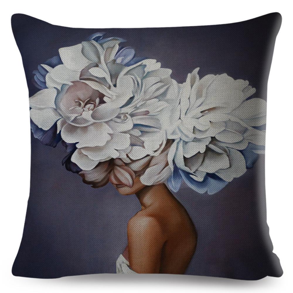 Sexy Flower Feather Women Cushion Cover Decor Harajuku Aesthetics Lady Double Print Pillowcase for Sofa Home Linen Pillow Case