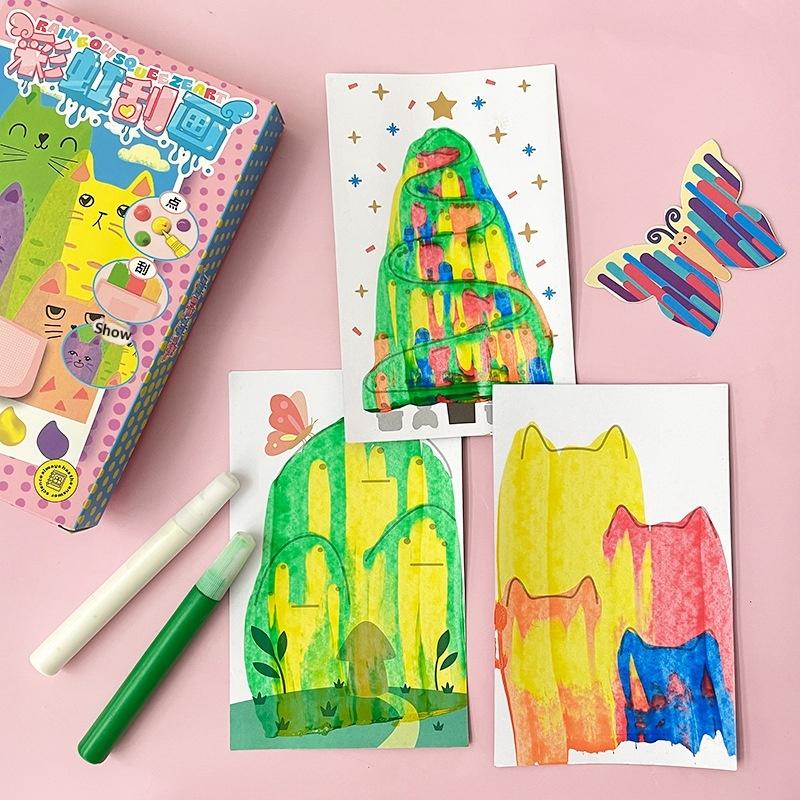 35Pcs Squeegee Art Kids Paint Kit, Diy Material Magic Reveal Rainbow Scratch Art