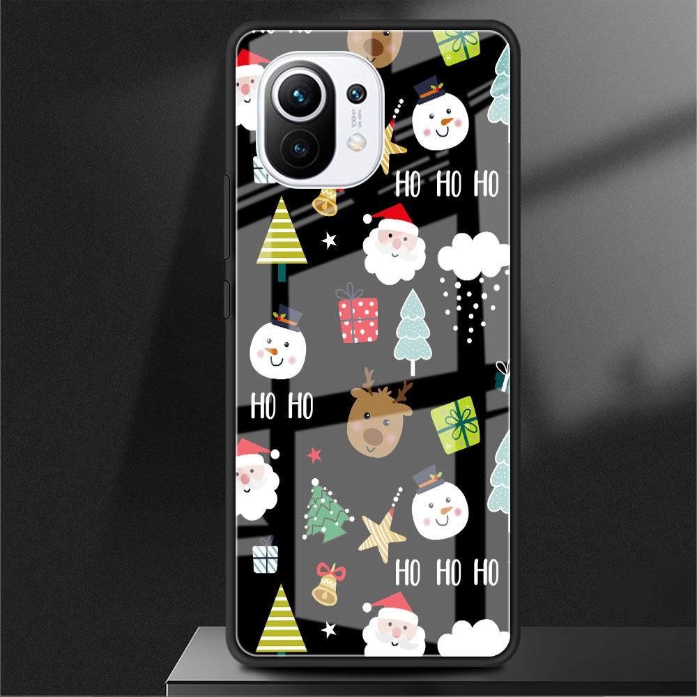 Glass Case For Xiaomi Poco X3 NFC 11 Lite 11T F3 M3 For Redmi Note 11 10 9 8 Pro 10S 9S 9A 9C Phone Cover  Snow Merry Christmas