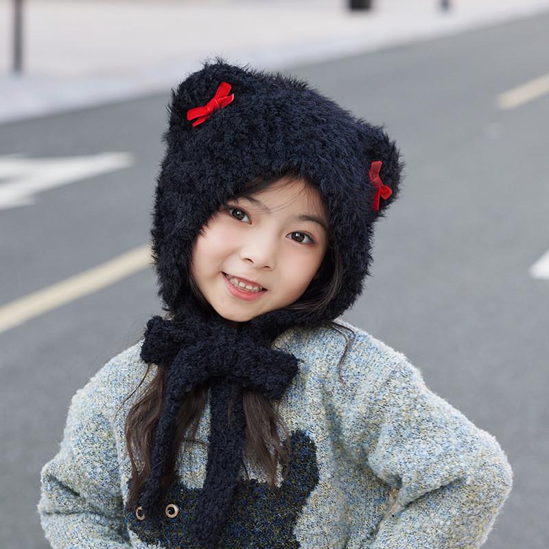 

Girls Winter Knit Cap With Polyester Material And Cute Bow For Daily Outdoor Use чорний