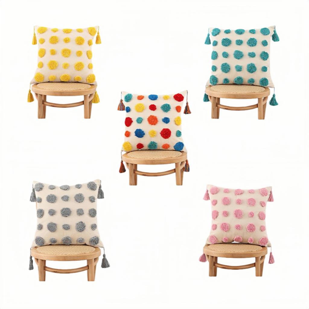 Retro Bohemian Light Luxury Tufted Cushion Pillowcase Sofa Pillow Tassel Pillowcase