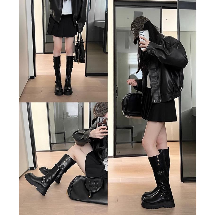 2025 A/W Black Wide Calf High-Thigh Knight Boots for Women