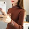 Camisa negra básica, camisa de punto de manga larga para mujer, primavera y otoño, suéter ajustado y adelgazante de cuello medio alto para otoño e invierno.