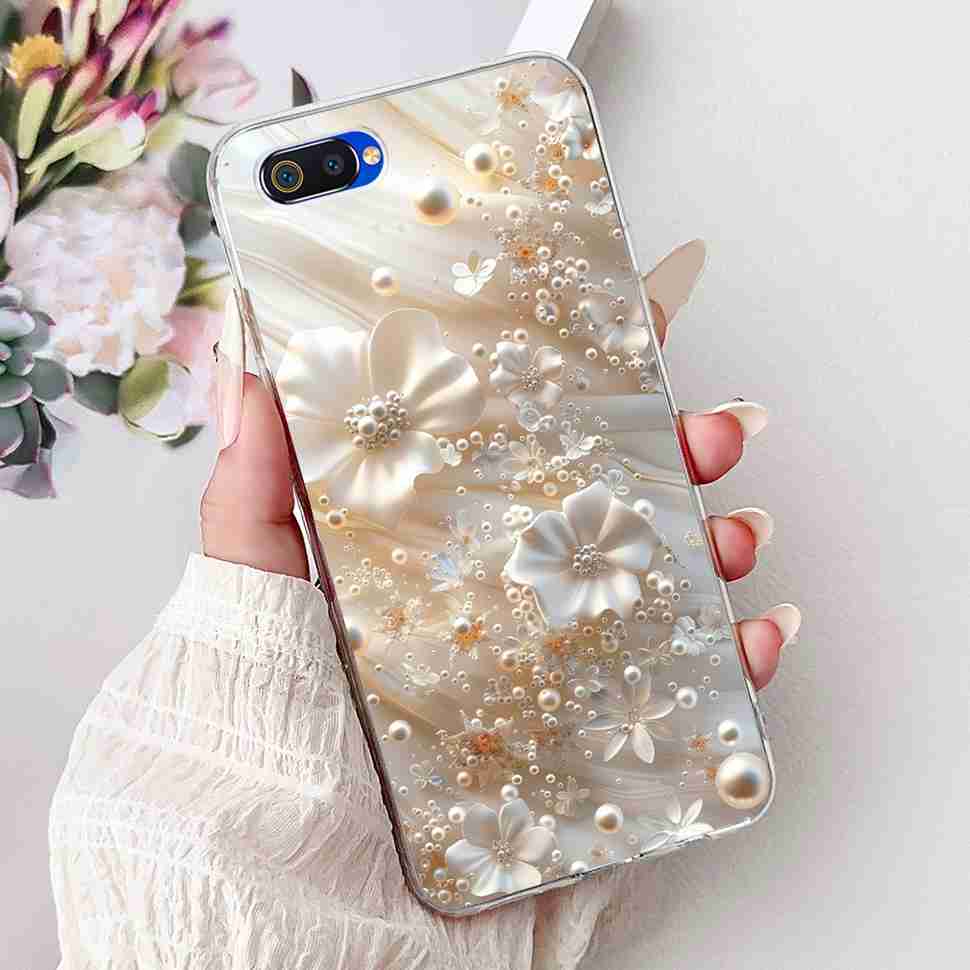 For Realme C2 RMX1941 6.1" Case Summer Fresh Mint Soft Silicone TPU Cover For Oppo Realme c2 C2 Luxurious Flowers Bumper Shell