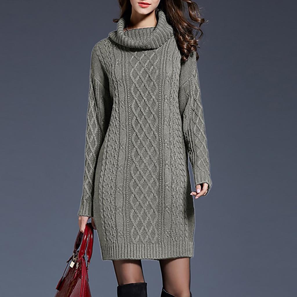 Womens Elegant Stretchy Long Sleeve Turtleneck Sweatshirt Short Dress