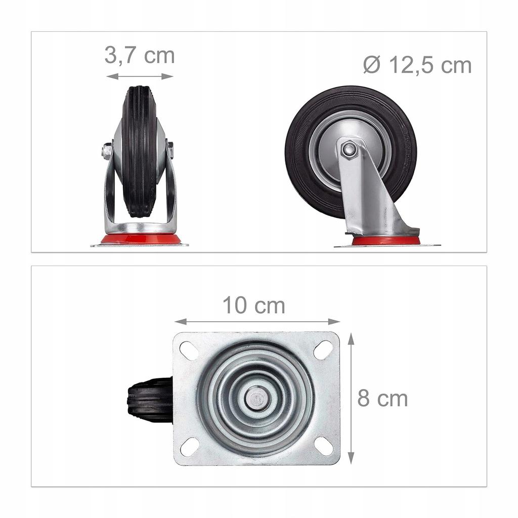 4x Forgógörgő Fékkel 125 mm 400 kg Gumi Készlet Kocsihoz