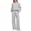 Damen Zweiteiler Oversized Halbreißverschluss Sweatshirt und Weite Hose Lässiges Set