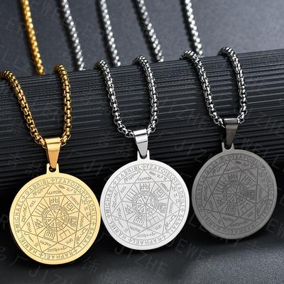 Titanium Steel Necklace Six Pointed Star Angel Circular Stainless Steel Tricolor Pendant Retro Accessory