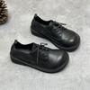 Johnature Damen-Pumps aus echtem Leder, lässig, Retro-Stil, Rindsleder, weiche Sohle, runde Zehen, einfarbige Schnürschuhe