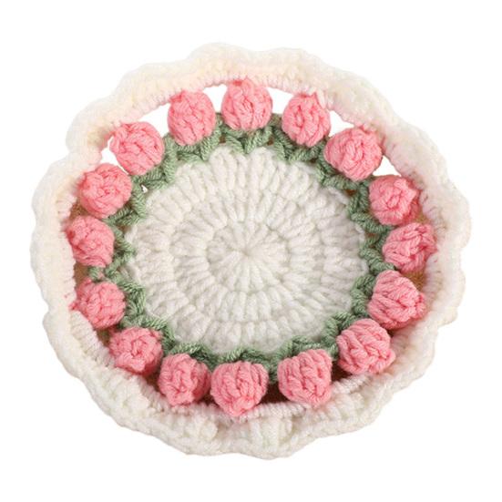 

Подставка под стакан в виде тюльпана, связанная крючком. Подставки для чашек с цветами ручной работы для кофе и чая. Многоцелевой декор для домашнего бара и креативный подарок на новоселье, дни рождения. розовый