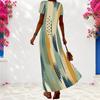 Women Plus Size V Neck Short Sleeve Printed Navy Blue Maxi Dress