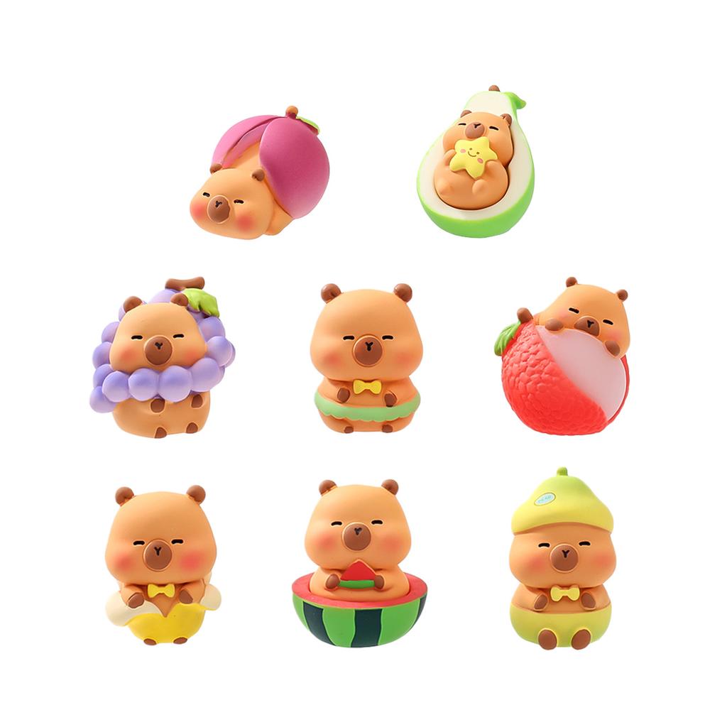 8pcsSet Simulation Fruit Capybara Figure Toy Mini Figurine Desktop Decoration Model Ornaments Toys Garden Home Desk Decor
