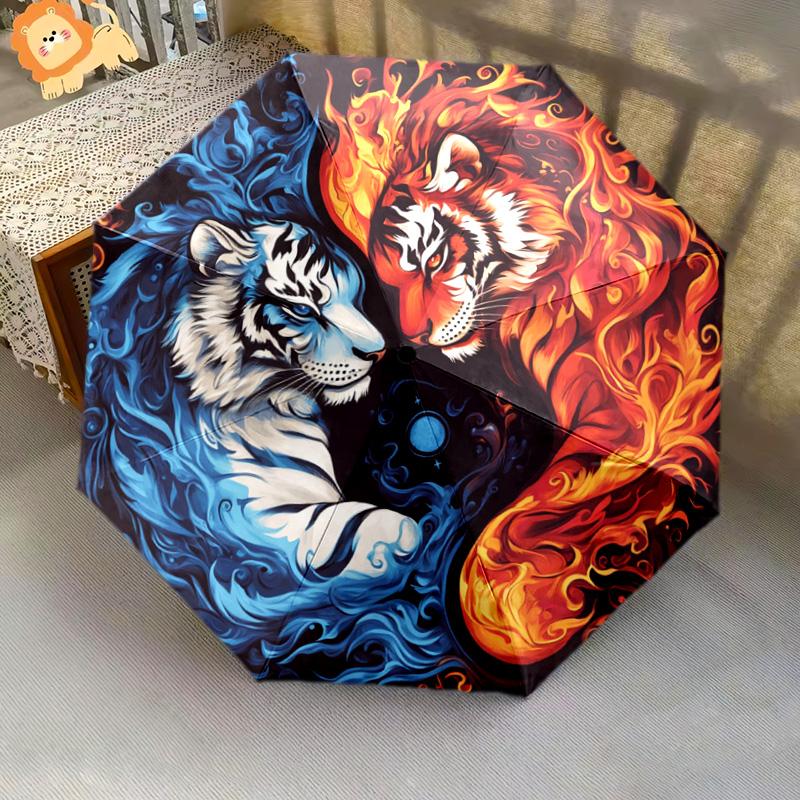 1 PC Automatic Folding Umbrella - Yin Yang Tiger Pattern, Portable & Foldable Design with 8 Ribs, Christmas Birthday Gifts