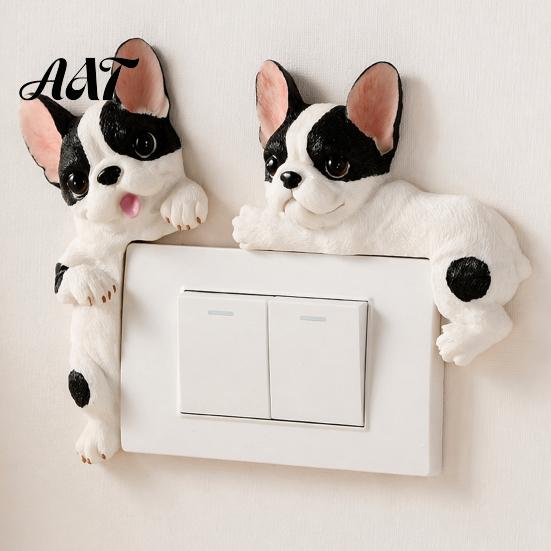 Creative Light Switch Ornament 3D French Bulldog Resin Cover, Cute Cartoon Dog Wall Socket Frenchie Room Decor Decor, Self-Adhesive Animal