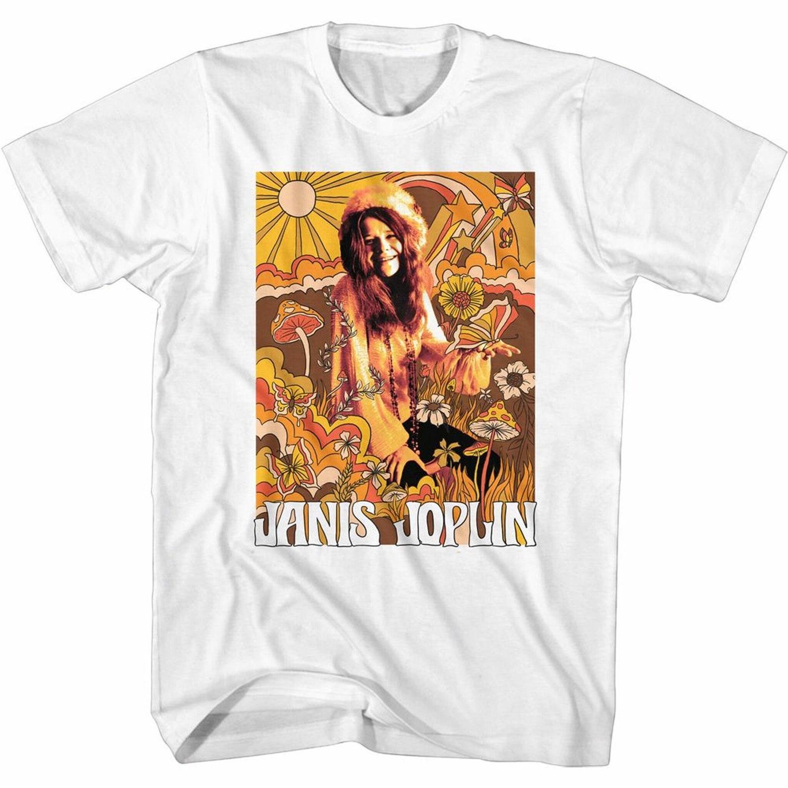 Janis Joplin Drawn Over Pic White Adult T-Shirt S
