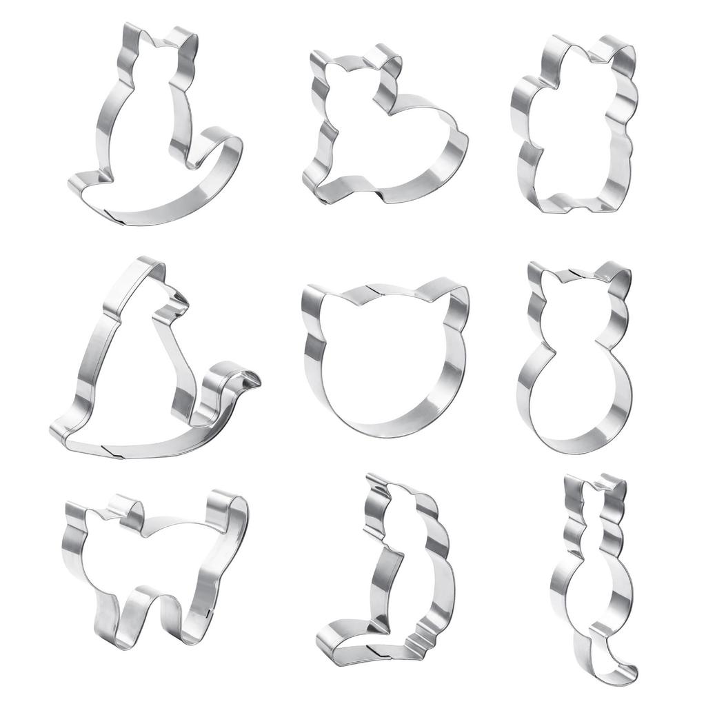 9-Piece Creative Cartoon Cat Cookie Cutters - Stainless Steel Kitten Shapes