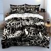 3Pcs Black and White Graffiti Bedding Set, Urban Street Art Pattern Duvet Cover + 2 Pillowcases Single Double King Queen, Gift
