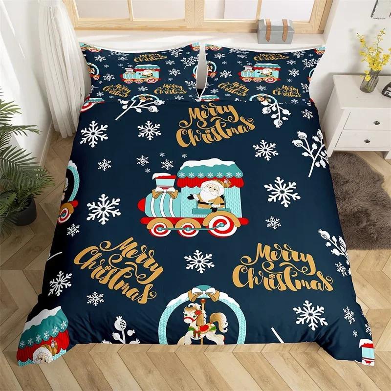 Christmas Theme Duvet Cover Set Single King Queen Twin Cartoon Santa Claus Bedding Set Microfiber Xmas Deer Comforter Cover