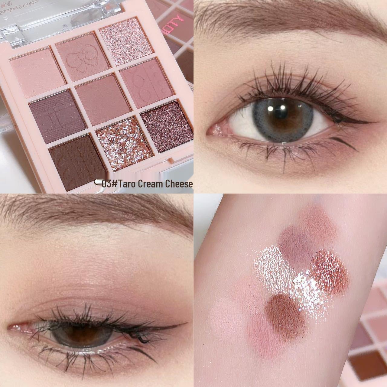 

FAMOTY Nine-Color Matte & Shimmer Eyeshadow Palette - Milk Tea Earth Tones, Perfect for Students, Autumn/Winter.