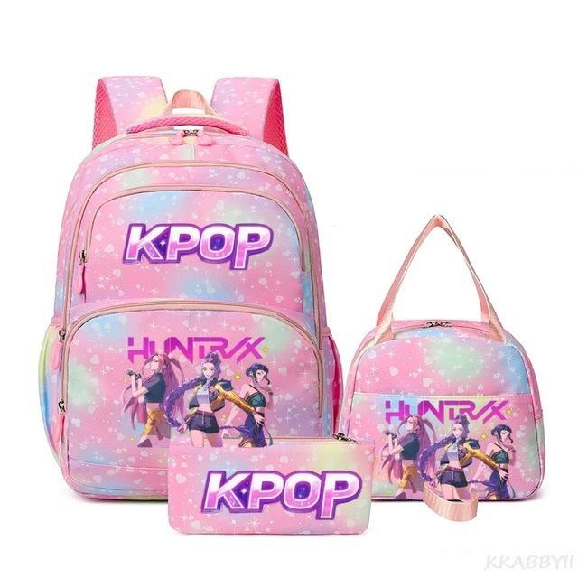 Three-Piece Kpop Demon Hunter Girl Color School Bag Lunch Bag Pencil Case Set Gift Box
