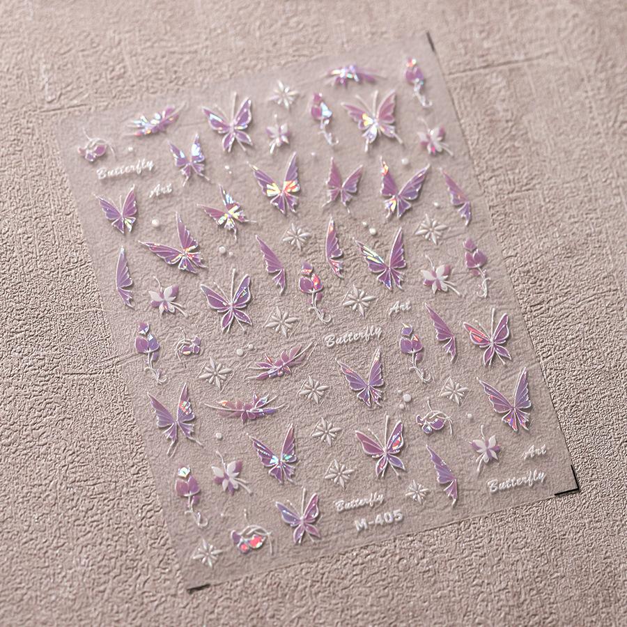 1Pcs 5D Embossed Aurora Butterfly Nail Art Stickers Self Adhesive Decals For Nails Decoration DIY 3D Acrylic Nail Supplies Parts