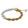 Yhpup Luxury Natural Freshwater Pearl Grey Beads Metal Wrist Bracelet Bangle High Quality Golden Jewelry Mother's Fashion Gift